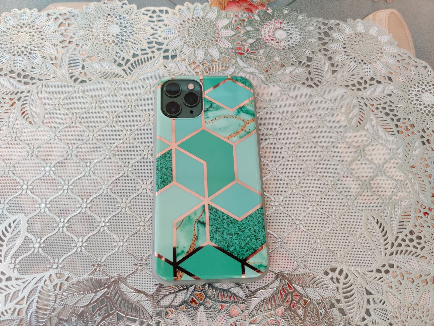 Marble Geometric TPU Green Case - For iPhone 11 Pro - mosaccessories